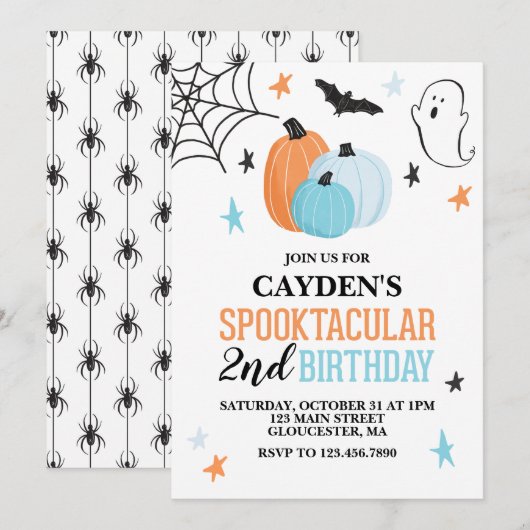 Halloween Spooktacular turquoise oranje Birthday Kaart (Voorkant / Achterkant)