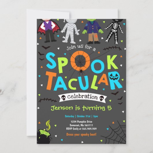 Halloween spooktacular verjaardagsuitnodiging kaart (Voorkant)