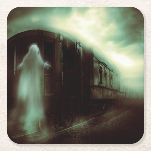 Halloween - spooktrein 1 kartonnen onderzetters (Voorkant)