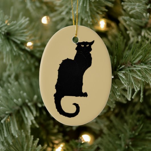  Halloween, Spooky Art Nouveau Black Cat Keramisch Ornament (Boom)