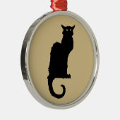Halloween, Spooky Art Nouveau Black Cat Metalen Ornament (Rechts)