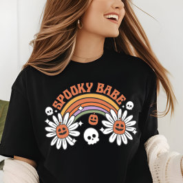 Halloween Spooky Babe Pumpkin Skull Flowers Tri-Blend Shirt