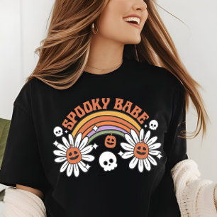 Halloween Spooky Babe Pumpkin Skull Flowers Tri-Blend Shirt