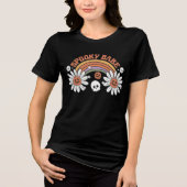 Halloween Spooky Babe Pumpkin Skull Flowers Tri-Blend Shirt (Voorkant)