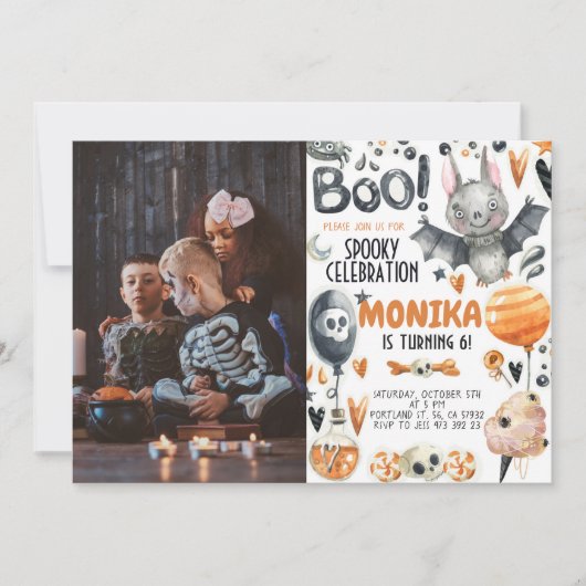 Halloween Spooky Bat Birthday Invitation Kaart (Voorkant)