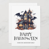 Halloween Spooky Bat Haunted House Pumpkins Kaart (Voorkant / Achterkant)