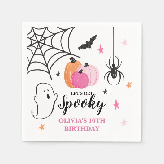 Halloween Spooky Birthday roze pomkins Napkins Servet (Voorkant)
