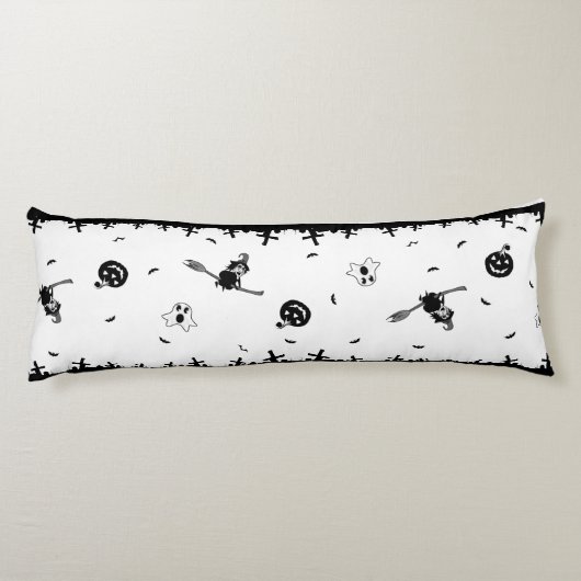Halloween Spooky Black en White Lichaamskussen (Achterkant)