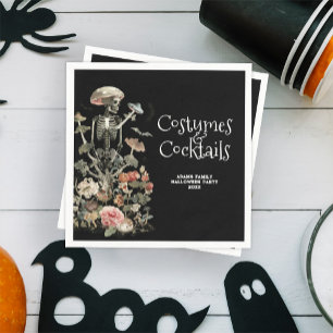Halloween Spooky Bloemen Kostuum & Cocktails Zwart Servet
