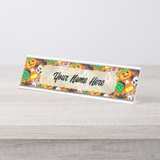Halloween Spooky Candies Party Bureau Naambordje (Voorkant)