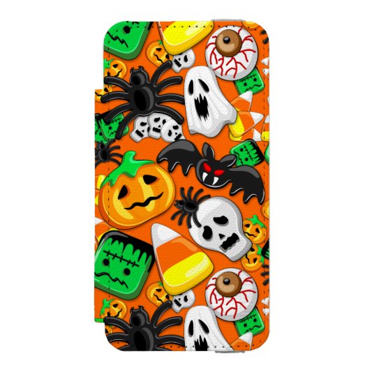 Halloween Spooky Candies Party Incipio iPhone Portemonnee Hoesje (Voorkant Agenda)