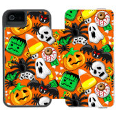 Halloween Spooky Candies Party Incipio iPhone Portemonnee Hoesje (Agenda Open)
