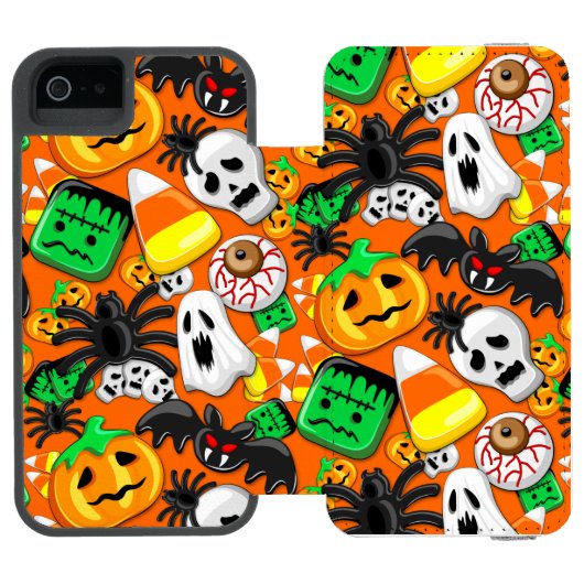 Halloween Spooky Candies Party Incipio iPhone Portemonnee Hoesje (Agenda Open)