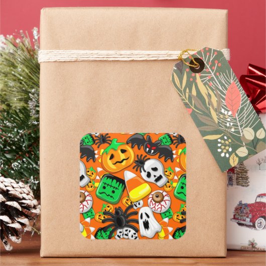 Halloween Spooky Candies Party Vierkante Sticker (Feestdagen)