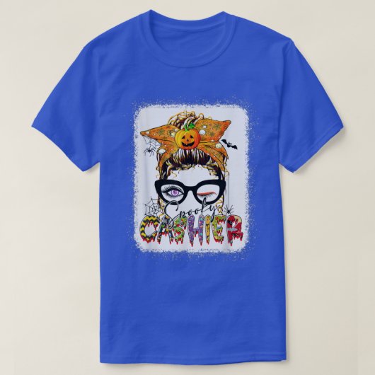 Halloween Spooky Cashier Messy Bun Glasses Spooky T-shirt (Design voorkant)