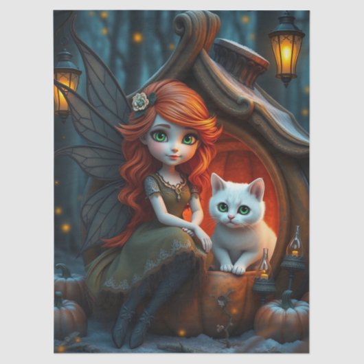 Halloween Spooky Cat and Fairy Fantasy Tissue Pap Tissuepapier (Voorkant)