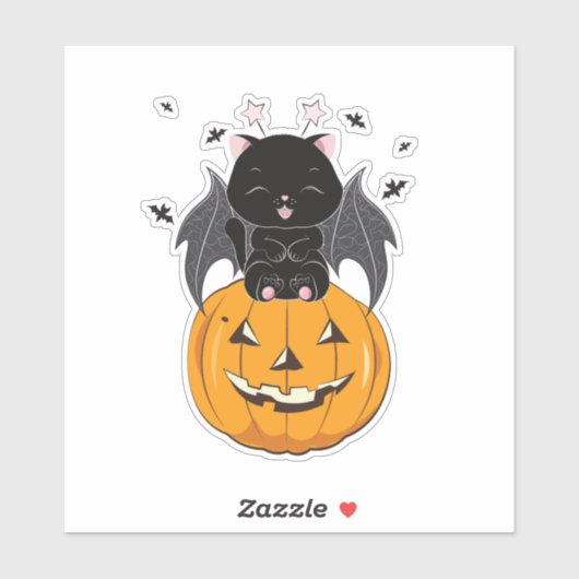 Halloween spooky cat met pompoen sticker (Vel)