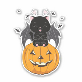 Halloween spooky cat met pompoen sticker