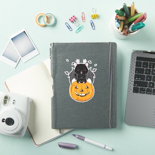 Halloween spooky cat met pompoen sticker (iPad Cover)