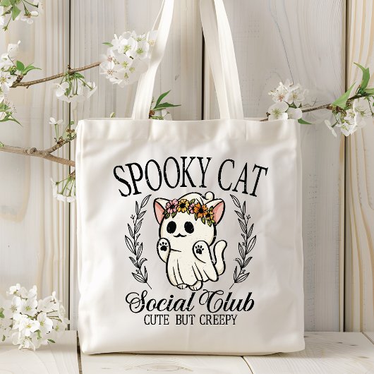 Halloween Spooky Cat Social Club Grappig Tote Bag