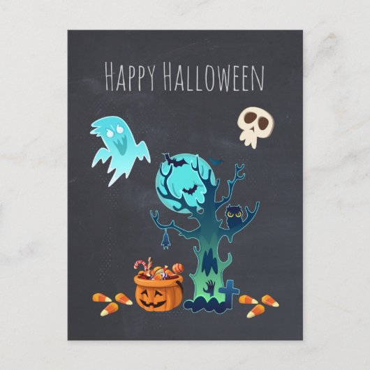 Halloween Spooky Creepy Ghost Bats Skulls & Snoep Briefkaart (Voorkant)