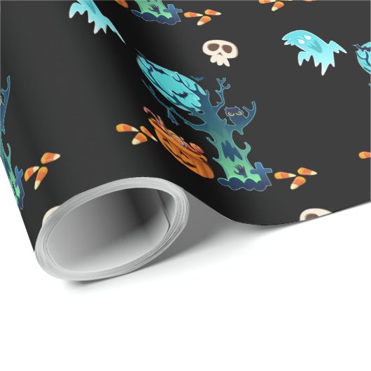 Halloween Spooky Creepy Ghost Bats Skulls & Snoep Cadeaupapier (Rol Hoek)