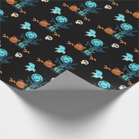 Halloween Spooky Creepy Ghost Bats Skulls & Snoep Cadeaupapier (Hoek)