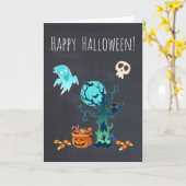 Halloween Spooky Creepy Ghost Bats Skulls & Snoep Kaart (Gele Bloem)