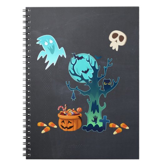 Halloween Spooky Creepy Ghost Bats Skulls & Snoep Notitieboek (Voorkant)