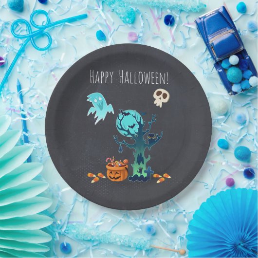 Halloween Spooky Creepy Ghost Bats Skulls & Snoep Papieren Bordje (Feest)