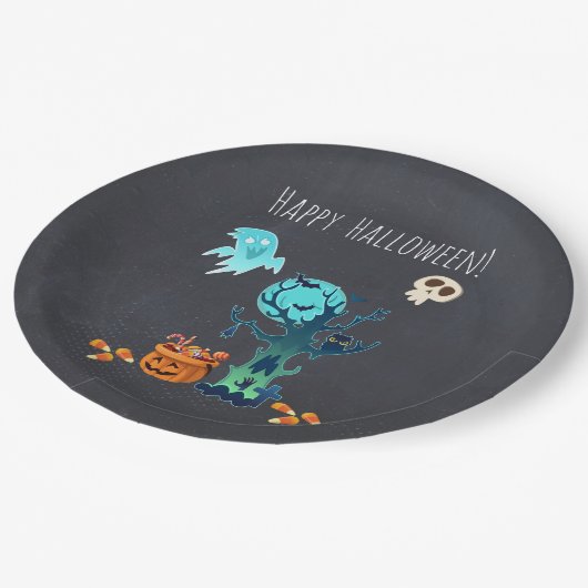 Halloween Spooky Creepy Ghost Bats Skulls & Snoep Papieren Bordje (Gekanteld)