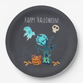 Halloween Spooky Creepy Ghost Bats Skulls & Snoep Papieren Bordje (Voorkant)