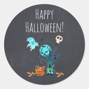 Halloween Spooky Creepy Ghost Bats Skulls & Snoep Ronde Sticker