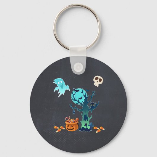 Halloween Spooky Creepy Ghost Bats Skulls & Snoep Sleutelhanger (Voorkant)