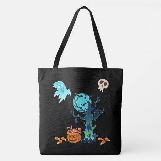 Halloween Spooky Creepy Ghost Bats Skulls & Snoep Tote Bag (Voorkant)