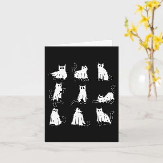 Halloween Spooky Cute Black Cats Kat Ghosts Herfst Kaart (Gele Bloem)