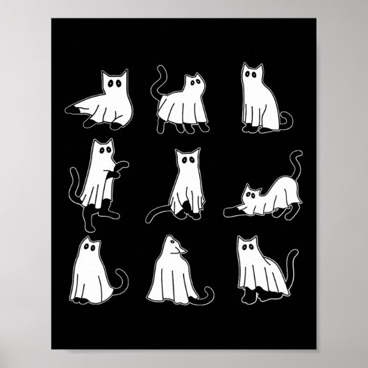 Halloween Spooky Cute Black Cats Kat Ghosts Herfst Poster (Voorkant)