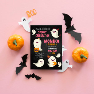 Halloween Spooky Cute Ghost Birthday Invitation Kaart