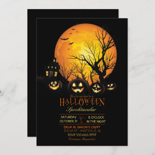 Halloween Spooky Dark Volle Maan Jack O Lantern Kaart (Voorkant / Achterkant)