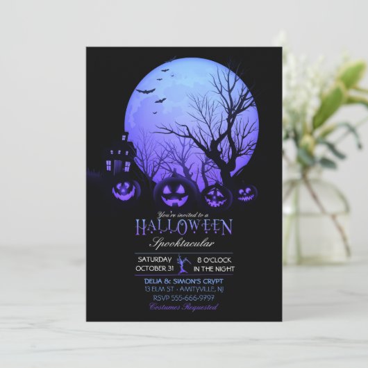 Halloween Spooky Dark Volle Maan Jack O Lantern Kaart (Staand voorkant)