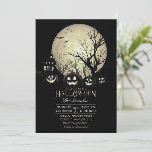 Halloween Spooky Dark Volle Maan Jack O Lantern Kaart (Staand voorkant)