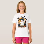 Halloween Spooky Daughter Ghost with Witch Pet T-shirt (Voorkant volledig)