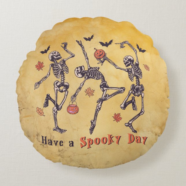 Halloween Spooky Day Skeleton 2 Sided Round Pillow Rond Kussen (Voorkant)