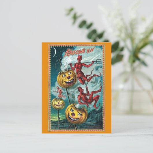 Halloween Spooky Devil Pompoen Briefkaart (Staand voorkant)