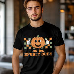 Halloween Spooky Dude Pumpkin Tri-Blend Shirt<br><div class="desc">Halloween Spooky Dude Pumpkin Tri-Blend Shirt bevat de tekst "Spooky Dude" in de moderne scripttypografie met een lachende pompoen op een oranje en groene achtergrond van het dambord. Ideaal voor Halloween feesten en feesten. Creëer door Evco Studio www.zazzle.com/store/evcostudio</div>