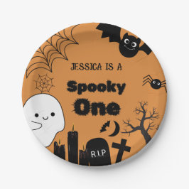 Halloween Spooky Een Eerste Verjaardagsfeest Papieren Bordje