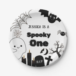 Halloween Spooky Een Eerste Verjaardagsfeest Papieren Bordje