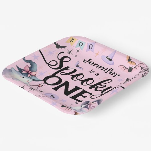 Halloween Spooky Een Schattige Spook 1e Verjaardag Papieren Bordje (Gebogen)