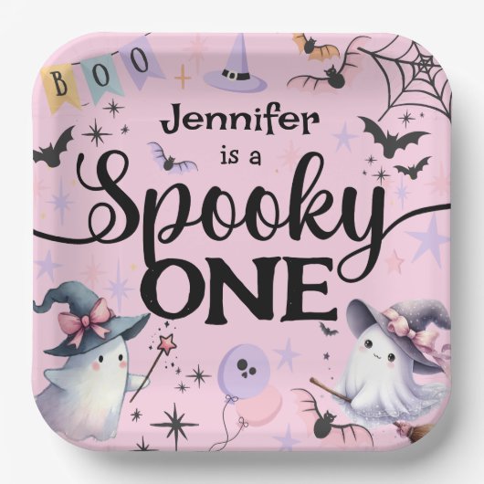 Halloween Spooky Een Schattige Spook 1e Verjaardag Papieren Bordje (Voorkant)