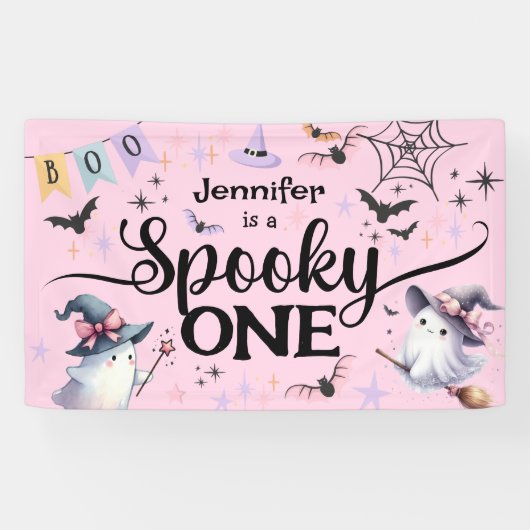 Halloween Spooky Een Schattige Spook 1e Verjaardag Spandoek (Horizontaal)